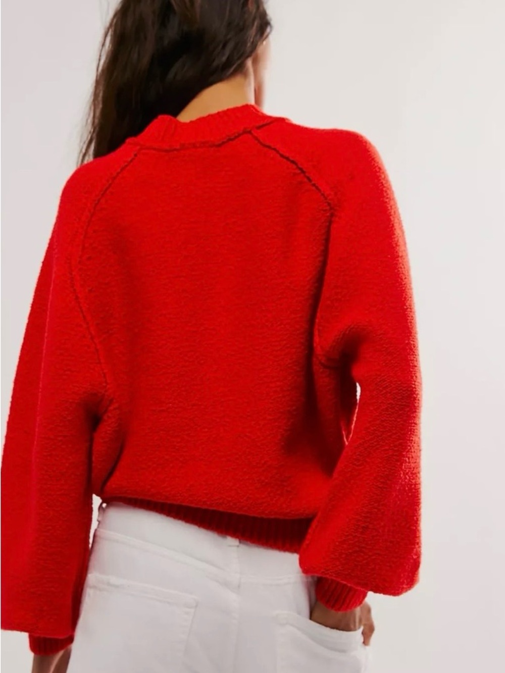 Free People Vibrant Red Riley Mock Neck Balloon Sleeve Sweater - Picture 2 of 8